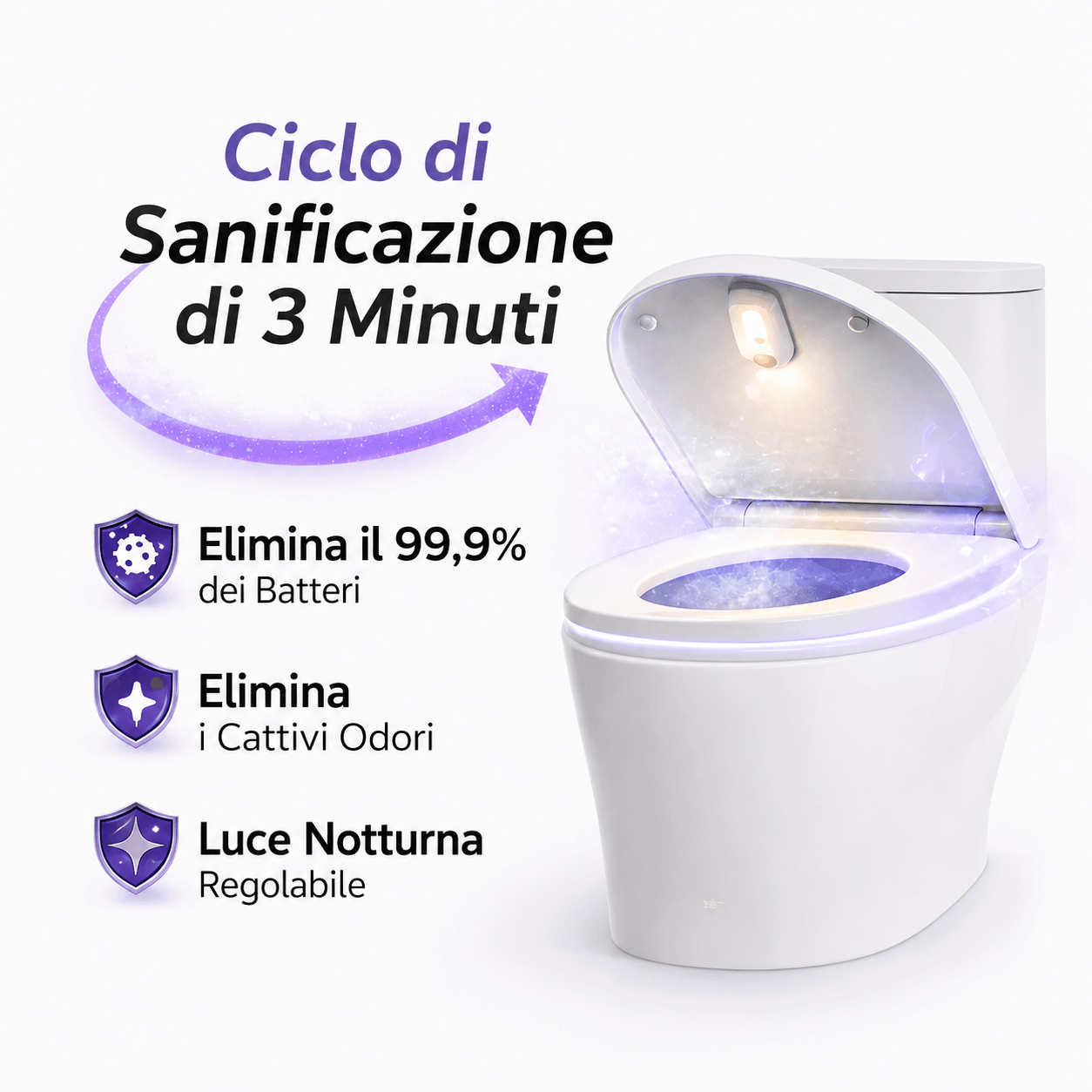 Igienizzatore UV autopulente per WC con luce notturna
