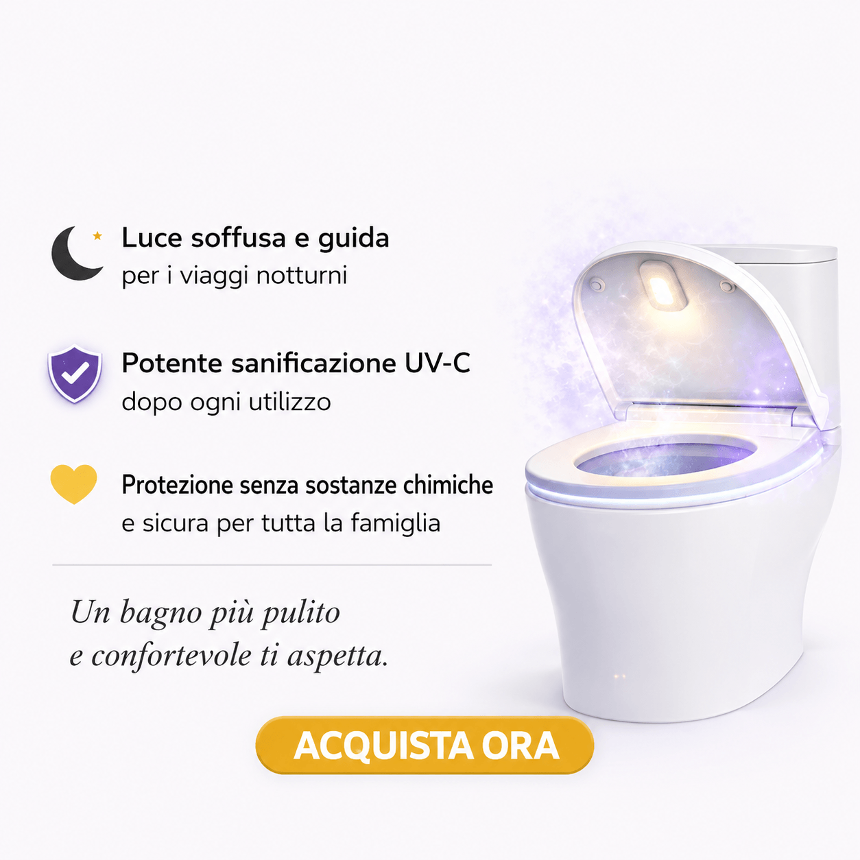 Igienizzatore UV autopulente per WC con luce notturna